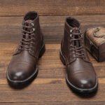CAPTAIN ANKLE BOOTS Men's Vintage Combat Boots Lace-Up Cap Toe Ankle BOOTS - Image 5