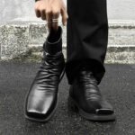 Hot-Selling Leather Boots for Men Fad Square Toe Drape Casual Chelsea Boot British High-end Cool High Top Men Boots Botas Hombre - Image 2