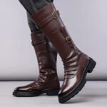 Men's Autumn Winter Vintage Outdoor Long Boots British Style Work Boots High Top Men's Leather Boots-1307 - Image 2