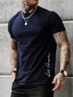 Men's 100 cotton summer loose Contrast Color Alphabet los Angelest print slim fit casual sports round neck short sleeved T-shirt - Image 2