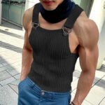 2024 Men's Tank Tops Solid Color Knitted Sleeveless Button Streetwear Casual Vests Summer Fitness Fashion Men Clothing INCERUN - Image 3