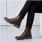 Men's Vintage Combat Boots Lace-Up Cap Toe Ankle Booties with Pull Tab Non-Slip Sole - Image 11