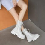 Platform Women's Ankle Boots Autumn 2023 Black White Thick Bottom Motorcycle Botas Mujer Pu Leather Non-Slip Combat Boots Women - Image 4