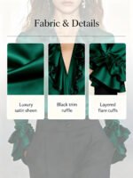 Elegant Satin Blouse for Women Lapel Ruffle Trim V‑Neck Long Flare Sleeve Office Work Shirt - Image 5