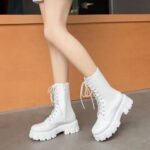 Platform Women's Ankle Boots Autumn 2023 Black White Thick Bottom Motorcycle Botas Mujer Pu Leather Non-Slip Combat Boots Women - Image 2