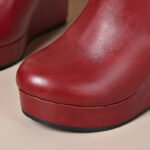 Women Platform Wedge Heel Chelsea Ankle Boots, Elastic Side Slip‑On Faux Leather Solid Color Spring Autumn Casual Short Booties - Image 3