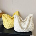 Women Large Capacity Quilted Tote Bag Winter Warm Lightweight Down Cotton Padded Plaid Shoulder Bags Underarm Bags Puffy Handbag - Image 5