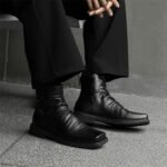 Hot-Selling Leather Boots for Men Fad Square Toe Drape Casual Chelsea Boot British High-end Cool High Top Men Boots Botas Hombre - Image 3