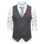 KIDWHXR Men Suit Vest Vintage Striped Single-breasted Man Waistcoats Business Casual Slim Sleeveless Male Party Dress Vests