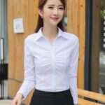 Fashion Turn-Down Collar Folds Shirts Women Autumn Slim Fit Solid White Inner Wear Button Chic Design Versatile Long Sleeve Tops - Image 2