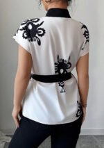 Elegant Summer Commute Floral Print Waist-Cinching Short Sleeve Top for Women Business Casual Shirt - Image 4