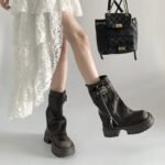 2025 Winter Women Biker Boots Fashion Belt Buckle Ladies Elegant Platform Long Pipe Booties Casual Women's Knee High Booties - Image 4