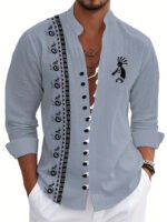 New Men's Fashion Long Sleeve Shirt Ethnic Wind Fashion Casual Street Outdoor Shirt Linen Shirt Top - Image 6