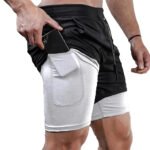 Men's Fitness Training Shorts,Summer Casual Black 2 In 1 Quick Dry Gym Running Shorts Outdoor Slim Quarter Pants - Image 15