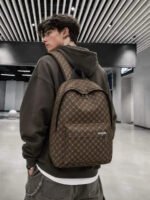 peach tree Men's Backpack, Dual-Compartment Business Backpack, Vintage Floral Print Travel Backpack, School Backpack, Laptop Backpack, Water-Resistant, Large Capacity, Suitable For Back To School, Travel, PU Leather - Image 6