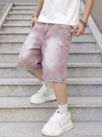 Men Vintage Baggy Distressed Denim Shorts Gradient Wash Ripped Straight High Street Trendy Casual Cargo Summer Jeans Short - Image 8