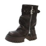 Winter Women Biker Boots Fashion Belt Buckle Ladies Elegant Platform Long Pipe Booties Casual Women's Knee High Booties2024 - Image 4