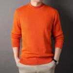 Mens Round Neck Sweater Fleeced Knitwear Solid Color Velvet Jumpers Slim Fit Elegant Luxury Brand Brown Knitted Sweaters - Image 2