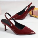 Elegant Sexy Ladies Glossy Patent Leather Pointed Toe Slingback Heels Thin Stiletto Back Strap High Heel Pumps Soft Cushioned Insole Women Wedding Date Evening Party Office Formal Dress Footwear White Black Burgundy Three Col - Image 4