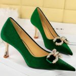 Luxury Women 7cm High Heels Wedding Replica Pumps Lady Luxury Designer Metal Chain Buckle High Heels Stiletto Women Dress Shoes