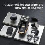 Five-Knife-Headed Bald Artifact, Full-Body Water-Washed Electric Razor, Self-Scraping To Remove Hand Residues, Quick Shaving Without Stubble, For Men - Image 2