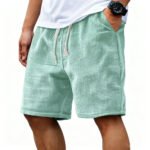 Men Shorts Solid Color Mid Waist Summer Motion Waffle Texture Deep Crotch Drawstring Mens Shorts Loose Knee Length Casual Short - Image 23