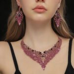 FYUAN Luxury Inlay Rhinestone Necklace Earrings For Women Purple Crystal Water Drop Pendant Wedding Bride Jewelry Sets - Image 6