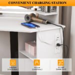 LED Vanity Desk With 3-Light Modes & Built-in Charging Station - Makeup Table With Open Storage Shelves, Drawers & Matching Stool - Image 6