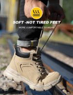 Men's & Women's Brown High-top PU Water Repellent Lightweight Anti-smash Anti-puncture Comfortable Wear Resistant Industrial Construction Work Safety Boots - Image 15