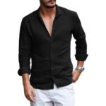 Summer Lightweight Breathable Men Shirt Long Sleeved Cotton and Linen Shirts Men Cardigan Tops Lapel Collar Men Beach Clothing - Image 6