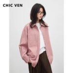 CHIC VEN Fashion Women Shirt Loose Casual Pink Long Sleeve Vintage Cotton Female Blouses Spring Summer 2026 Woman Jacket