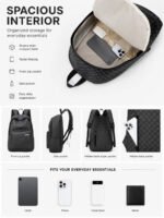 peach tree Men's Backpack, Dual-Compartment Business Backpack, Vintage Floral Print Travel Backpack, School Backpack, Laptop Backpack, Water-Resistant, Large Capacity, Suitable For Back To School, Travel, PU Leather - Image 3