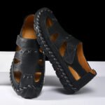Outdoor Summer Man Sandals Stylish Leather Mens Beach Shoes Outdoor Men Roman Flats Hollow Out Sandalias New Wading Aqua Shoes - Image 3