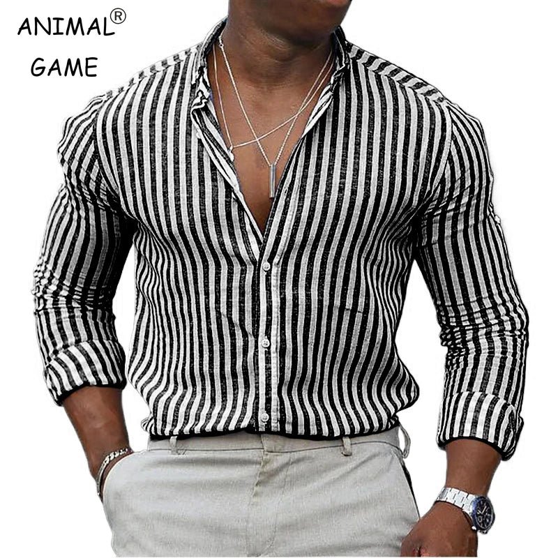 Sb2be3d930cfb4471aa11e43a5f3102cb8.jpg New mens Stripe Shirt Long Sleeve Printing Breathable T Shirts Lapel Basic Shirts for Men Lightweight Hawaiian Shirt Streetwear - Image 1