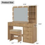 47 Fluted Vanity Desk with Mirror amp LED Lights, 7Drawer Makeup Vanity with Glass Top amp Cabinet, Vanity with Chair amp Charg - Image 4