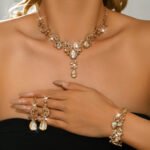 Luxury Red Crystal 3Pcs Jewelry Set Women's Gold Rhinestone Necklace Earrings Bracelet Bridal Wedding Party Accessories - Image 6