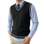 Mens V Neck Knitted Sweater Vest Lightweight Breathable Patchwork Pullover Autumn Casual Business Streetwear Knitwear for Men - Image 6
