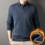Men's Vintage Sweater Business Casual Pullover Slim Fit Fleece Lined Clothes Fake Two Pieces Knitted Sweaters - Image 6