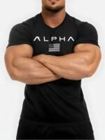 Spring and Summer Pure Color Printing Sports Fitness Short-sleeved T-shirt Men's O Neck Stretch Training Exercise T-shirt top - Image 4
