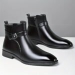 Mens Buckle Strap Ankle Boots Pointed Toe Leather Formal Chelsea Boots Man Business Dress Short Botas for Men High Top Footwear - Image 11