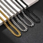 Classic Punk Cuban Chain Necklace for Men Women,Stainless Steel Grey Silver Gold Black Color Chain Link Collar,Wholesale Chain - Image 5