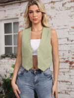 HH Women Casual V-Neck Sleeveless Waistcoat Elegant Fashion Solid Single-breasted Short Vest Chic Tops Female Summer Outerwear - Image 3