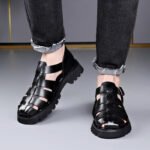 Summer Gladiator Sandals New Breathable Casual Men Genuine Leather Sandals Hollow Beach Shoes Men Black Sizes 38-48 Men sandals - Image 4