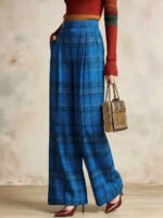 Women High Waist Pleated Plaid Wide Leg Pants Relaxed Fit Straight Trousers Casual Streetwear Bottoms For Daily Outing - Image 6