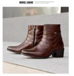 Luxury Men Boots Leather Chelsea Boots High Top Buckle Strap Formal Shoes Black British Style Ankle Boots Pointed Toe Brown Boot - Image 24