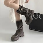 Winter Women Biker Boots Fashion Belt Buckle Ladies Elegant Platform Long Pipe Booties Casual Women's Knee High Booties2024 - Image 2