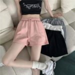 Womens Casual Shorts Korean Style Basic Summer Loose High Waist Drawstring Lounge Shorts Wide Leg Sports Shorts Home Sleepwear - Image 2