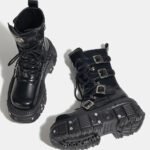 Women's 2025 New Niche Internet Celebrity Muffin Platform Locomotive Punk Goth Lace-up Medium Boots - Image 2