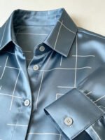 2026 New Style Fashionable Women's Printed Shirt, Autumn Blue Satin Long-Sleeved Shirt; Elegant and Loose Office Casual Top; Women's Teacher Outfit; Women's Autumn Clothing - Image 5