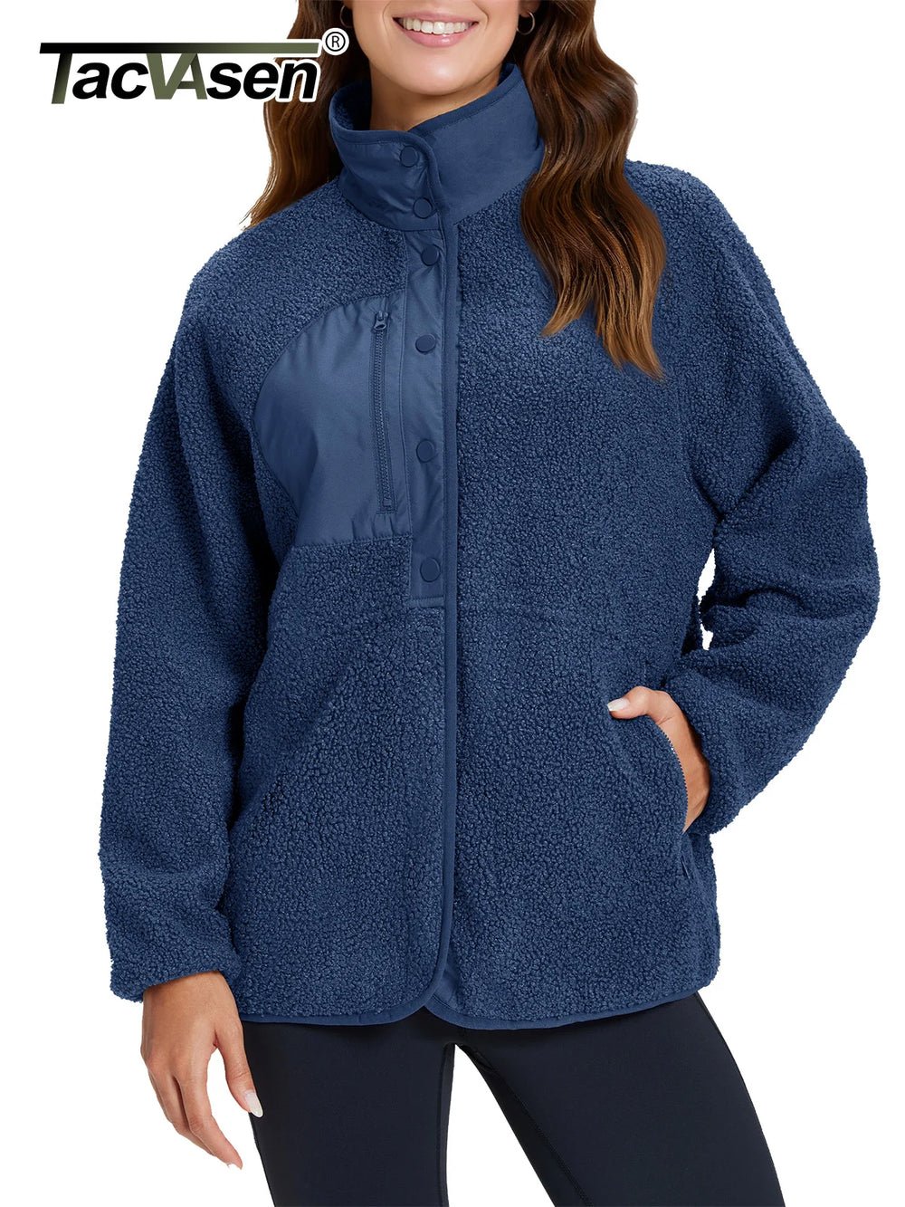 Sc2504a78342a400abd5e0d27c8f579a2l.jpg TACVASEN Fuzzy Button Down Sherpa Fleece Jacket Women's Winter Warm Coat Casual Outwear Jacket with Pockets Streetwear Outwear - Image 1